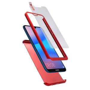 Калъф TopCase 360 със стъклен протектор за Huawei P20 Lite, Пластмаса, Червен