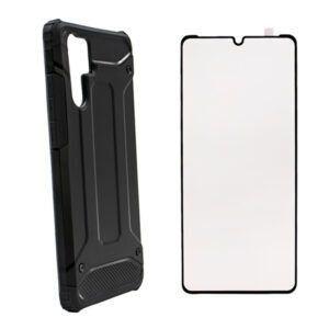 Противоударен гръб Spigens с подсилени ръбове за Huawei P30 Pro, Черен + Извит 5D Протектор за цял екран