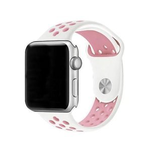 Силиконова каишка с дупки за Apple Watch - Бяло и Розово - imagine 1