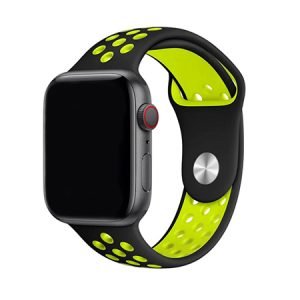 Силиконова каишка с дупки за Apple Watch - Черно и Електриково Зелено - imagine 1