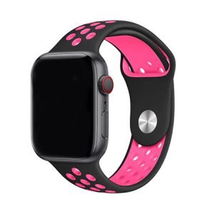 Силиконова каишка с дупки за Apple Watch - Черно и Розово - imagine 1