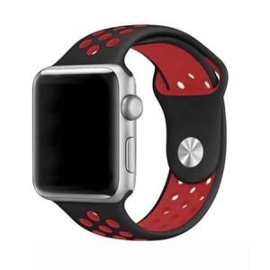Силиконова каишка с дупки за Apple Watch - Черно и Червено - imagine 1