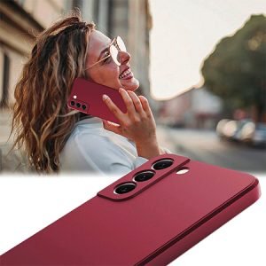 Луксозен силиконов калъф за Samsung Galaxy S22 5G - Виненочервен - imagine 2