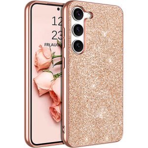Дизайнерски луксозен гръб с лъскави камъни за Samsung Galaxy S23 5G - Розово Злато - imagine 1