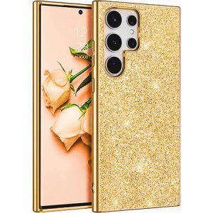 Дизайнерски луксозен гръб с лъскави камъни за Samsung Galaxy S23 Ultra 5G - Златист - imagine 1