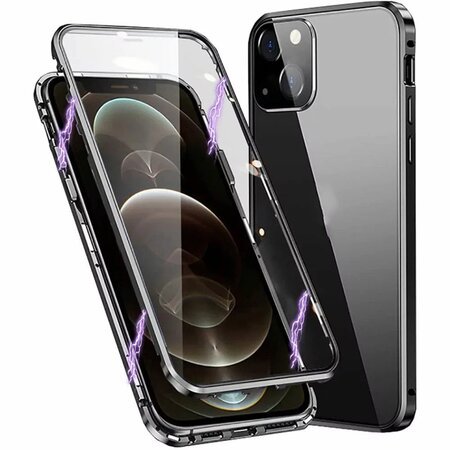 Husă magnetică din sticlă 360° pentru iPhone 15 - neagră