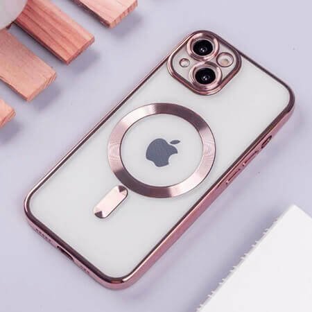 Husă transparentă de lux cu MagSafe pentru iPhone 15 Plus - Roz