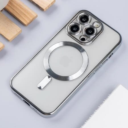 Husă transparentă de lux cu MagSafe pentru iPhone 15 Pro Max - argintiu 1 Husă transparentă de lux cu MagSafe pentru iPhone 15 Pro Max - Argintiu