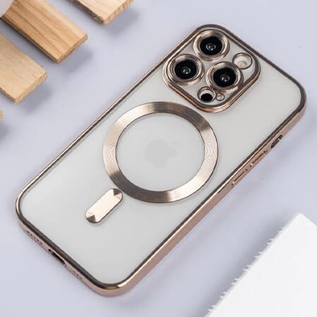 Husă transparentă de lux cu MagSafe pentru iPhone 15 Pro - Gold 1 Husă transparentă de lux cu MagSafe pentru iPhone 15 Pro - Aur