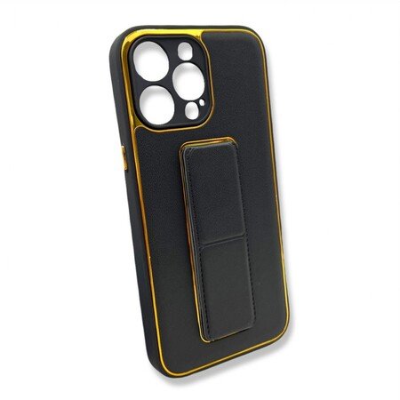 Husa din piele rezistenta la socuri cu suport pentru iPhone 13 Pro - neagra