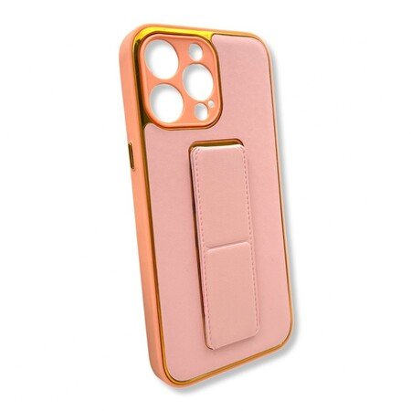 Husa din piele rezistenta la socuri cu suport pentru iPhone 14 Pro - Roz