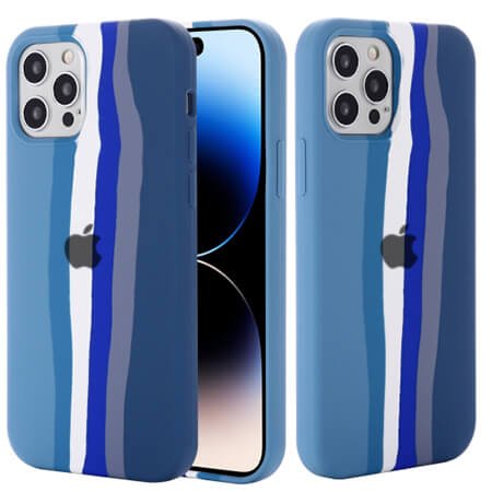 Husa din silicon pentru iPhone 14 Pro - Curcubeu Albastru