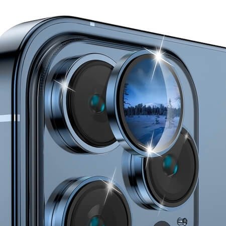 Protector din sticlă 3D, obiectiv pentru cameră pentru iPhone 15 Pro Max - Albastru