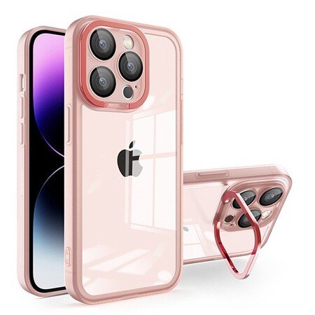 Husă transparentă cu suport pentru iPhone 15 Pro Max - roz