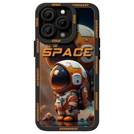 Husa din silicon Astronaut pentru iPhone 12 Pro - Neagra / Portocaliu