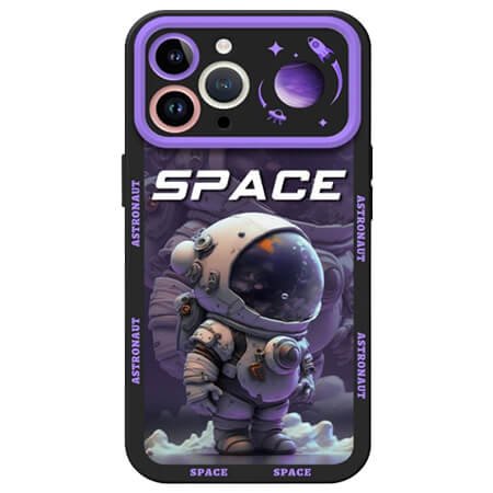 Husa din silicon Astronaut pentru iPhone 14 Pro Max - Neagra / Mov