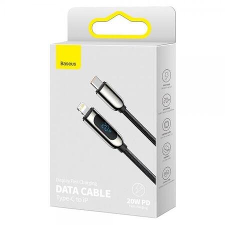 Cablu de încărcare BASEUS Display USB-C la Lightning 20W, 2M - Negru