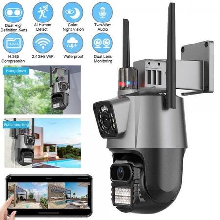 Cameră IP dublă PTZ Antenă dublă Color Viziune nocturnă WIFI ICSEE ULTRA HD Model P11