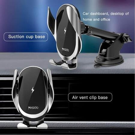 Suport auto Yesido C78 cu încărcare wireless 15W - negru