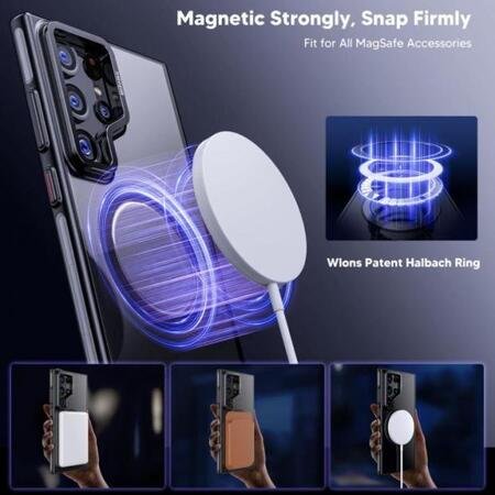 Husă PVC Wlons Shield Magsafe cu suport pentru cameră pentru Samsung Galaxy S24 Ultra - neagră