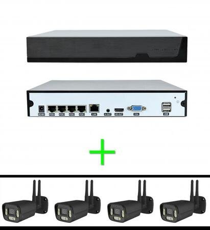 Kit pentru supraveghere video WiFi KIT TS9504A 4 Camere IP, HDCCTV 5MPX, Wireless, cu NVR