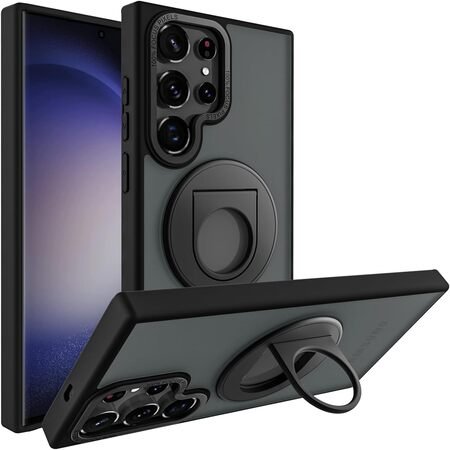 Husa din silicon cu suport rotativ MagSafe pentru Samsung Galaxy S23 Ultra - Neagra