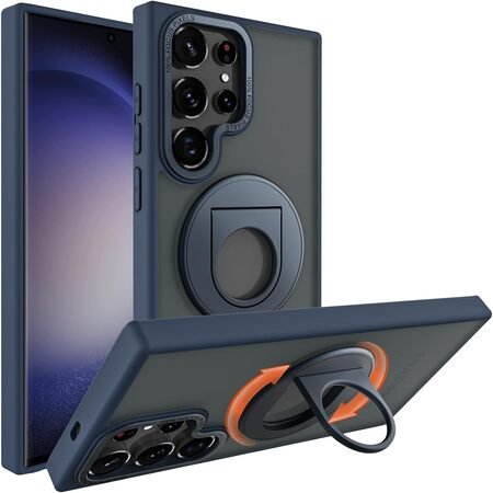 Husa din silicon cu suport rotativ MagSafe pentru Samsung Galaxy S23 Ultra - Albastru Inchis