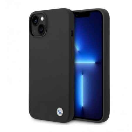 Husa color BMW cu emblema metalica pentru iPhone 14 Pro - neagra
