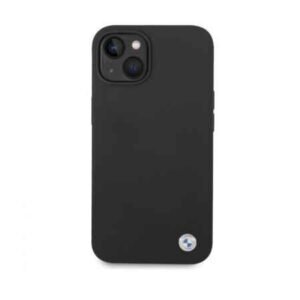 Husa color BMW cu emblema metalica pentru iPhone 14 Pro - neagra