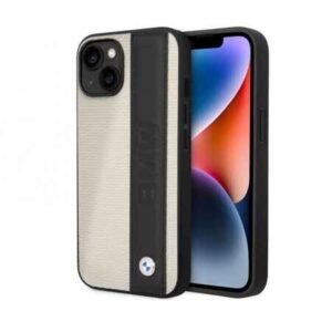 Husă color BMW cu emblemă metalică pentru iPhone 13 - Albă