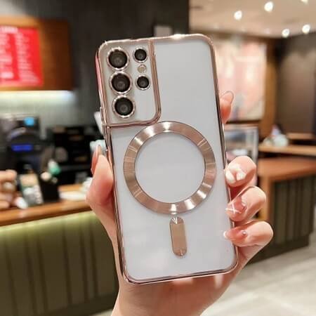 Husă transparentă de lux cu MagSafe pentru Samsung Galaxy S22 Ultra - Rose Gold 1 Husă transparentă de lux cu MagSafe pentru Samsung Galaxy S22 Ultra - Aur roz