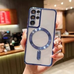 Husă transparentă de lux cu MagSafe pentru Samsung Galaxy S22 Ultra - Albastru