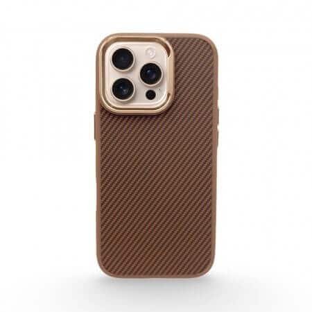 Husă Premium Carbon pentru iPhone 16 - Titanium Gold