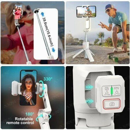 Gimbal extensibil cu trepied, stabilizator gimbal pentru trepied și stick selfie Bluetooth cu lumină de umplere