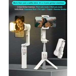 Gimbal extensibil cu trepied, stabilizator gimbal pentru trepied și stick selfie Bluetooth cu lumină de umplere