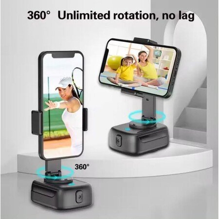 Suport trepied pentru telefon cu urmărire automată a feței, rotație la 360 de grade