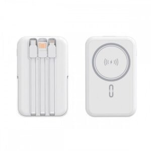 NJ23 PD Magsafe 22.5W cu indicator LED (NEGRU), 2 cabluri USB-C și Lightning, încărcare wireless de 5.000 mAh.