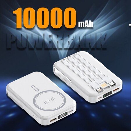 NJ23 PD Magsafe 22.5W cu indicator LED (ALB) 2 cabluri USB-C și Lightning Încărcare wireless 5.000MAH