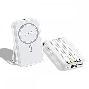 NJ23 PD Magsafe 22.5W cu indicator LED (ALB) 2 cabluri USB-C și Lightning Încărcare wireless 5.000MAH