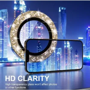 3D стъклен протектор с камъни, леща за камера Samsung Galaxy A54 - Златист - Изображение 3