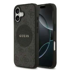 Оригинален кейс Guess MagSafe PU 4G Circle с Classic Logo за iPhone 17 - Черен