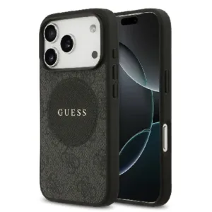 Оригинален кейс Guess MagSafe PU 4G Circle с Classic Logo за iPhone 17 Pro - Черен