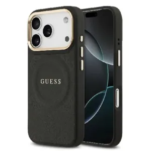 Оригинален кейс Guess MagSafe PU с Peony Hot Stamp за iPhone 17 Pro - Черен