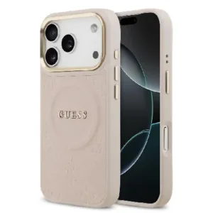 Оригинален кейс Guess MagSafe PU с Peony Hot Stamp за iPhone 17 Pro - Розов