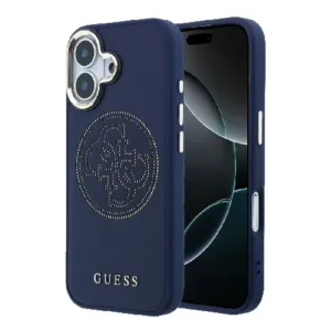 Оригинален кейс Guess MagSafe PU с Perforated 4G за iPhone 17 - Син