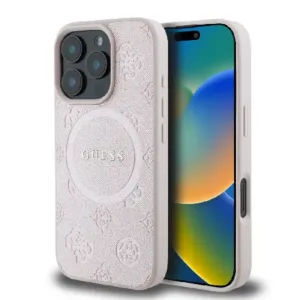 Оригинален кейс Guess MagSafe Saffiano Peony Classic Logo за iPhone 16 Pro - Розов