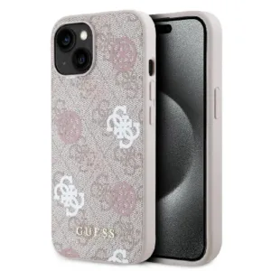 Оригинален кейс Guess за iPhone 15 MagSafe - PU Peony on 4G Background - Розов