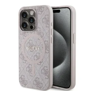 Оригинален кейс Guess за iPhone 15 Pro MagSafe - PU 4G Ring Classic Logo - Розов