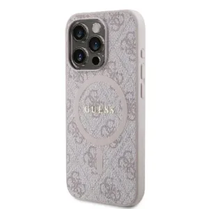 Оригинален кейс Guess за iPhone 15 Pro MagSafe - PU 4G Ring Classic Logo - Розов - imagine 2