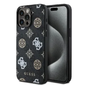 Оригинален кейс Guess за iPhone 15 Pro MagSafe - PU Peony on 4G Background - Черен